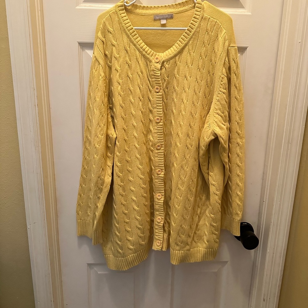 Woman Within Yellow Cable Knit Cardigan Sweater